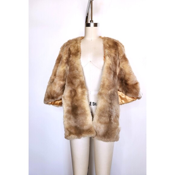 40s 50s Rabbit Fur Stole Cape Capelet Shawl Shrug Mid Century SOFT Wedding OS - Picture 6 of 8